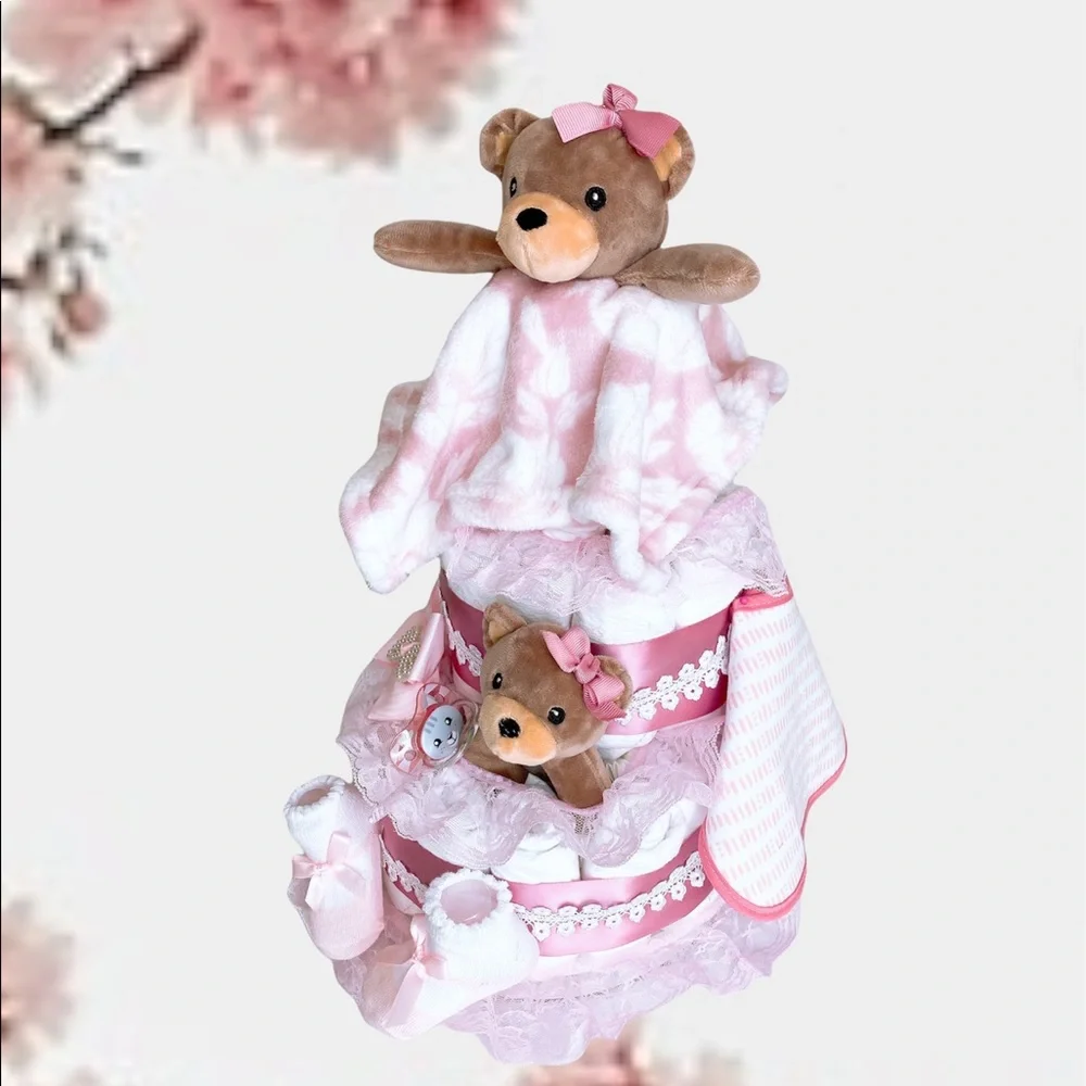 Teddy Bear Girl Diaper Cake
